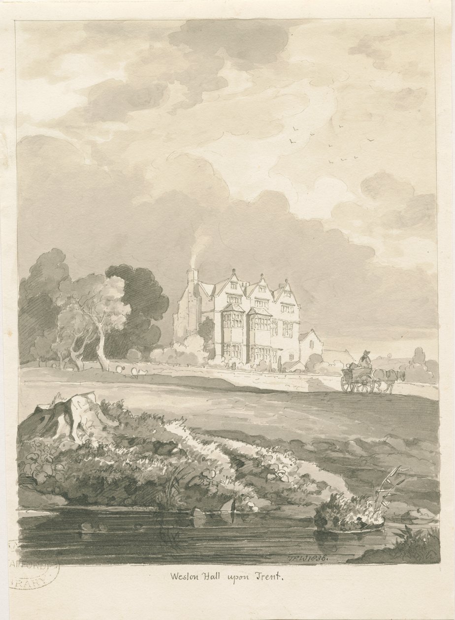 Weston-on-Trent - Hala: sépiová kresba od Thomas Peploe Wood