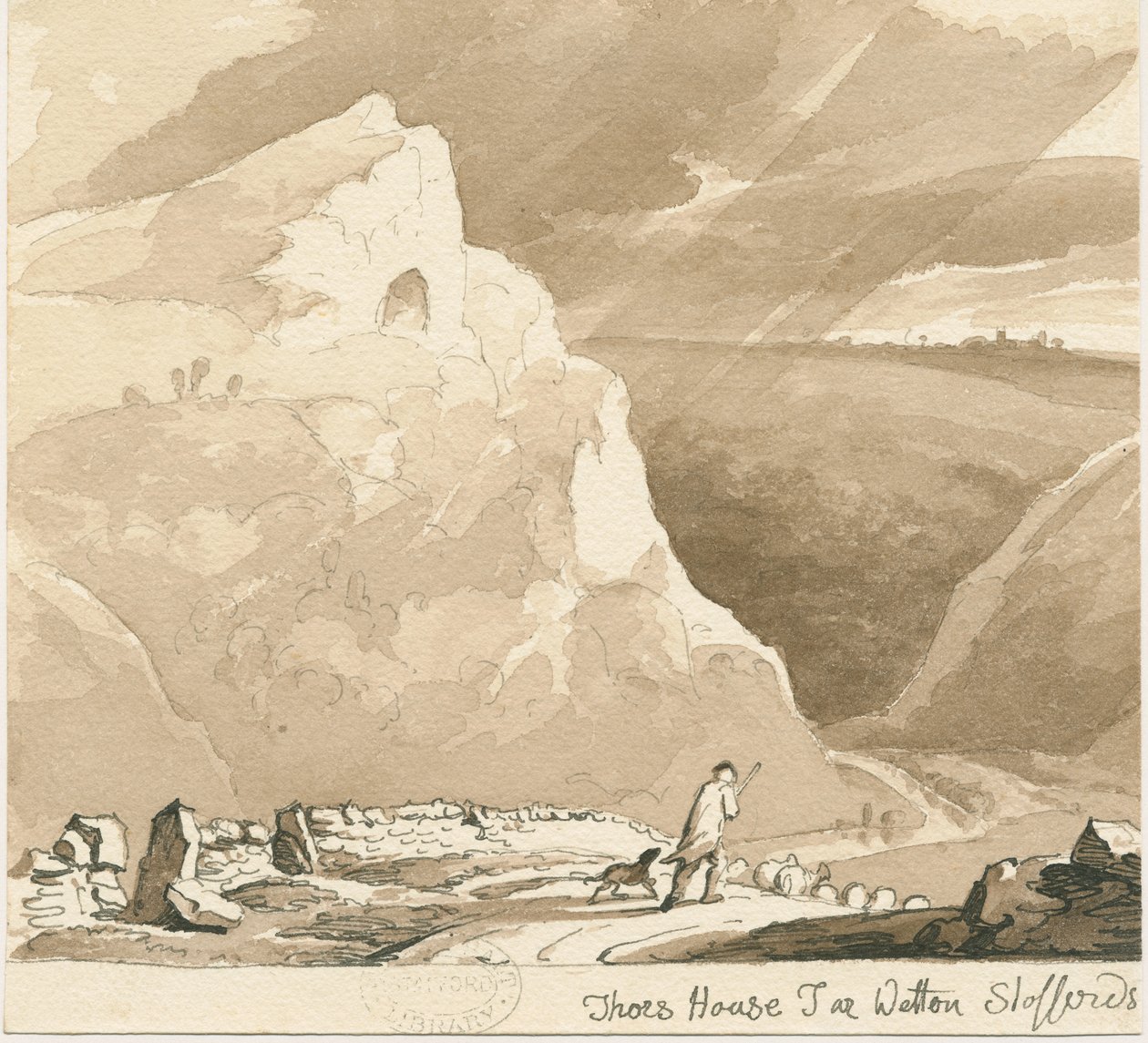 Wetton - "Thorův dům Tor": perokresba, nd [?1838] od Thomas Peploe Wood