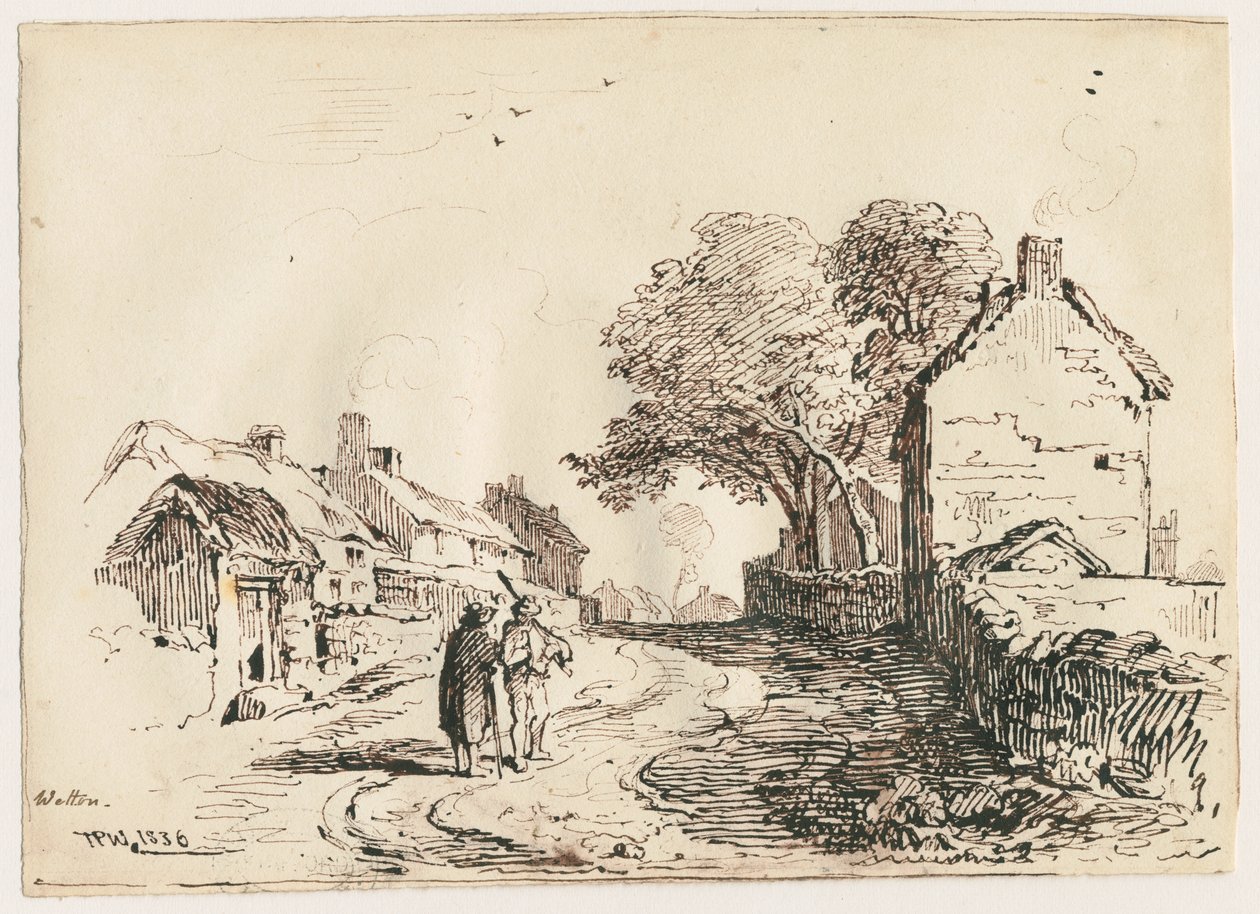 Wetton - Village Street: kresba perem a tuší, 1836 od Thomas Peploe Wood