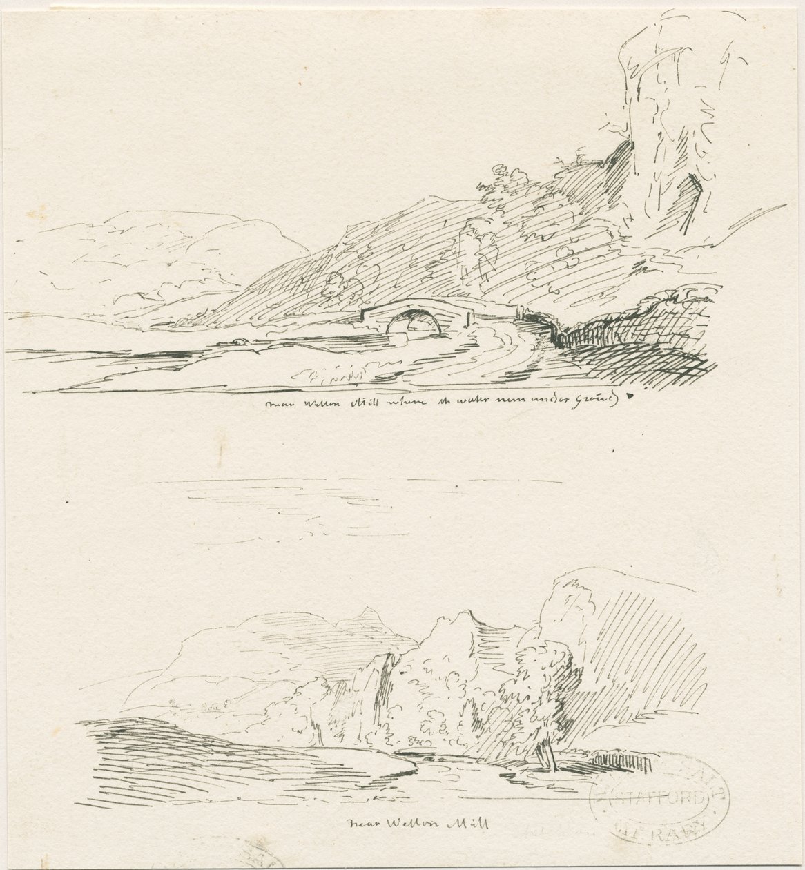 Wetton Mill: kresba perem a tuší, nd [1817-1845] od Thomas Peploe Wood