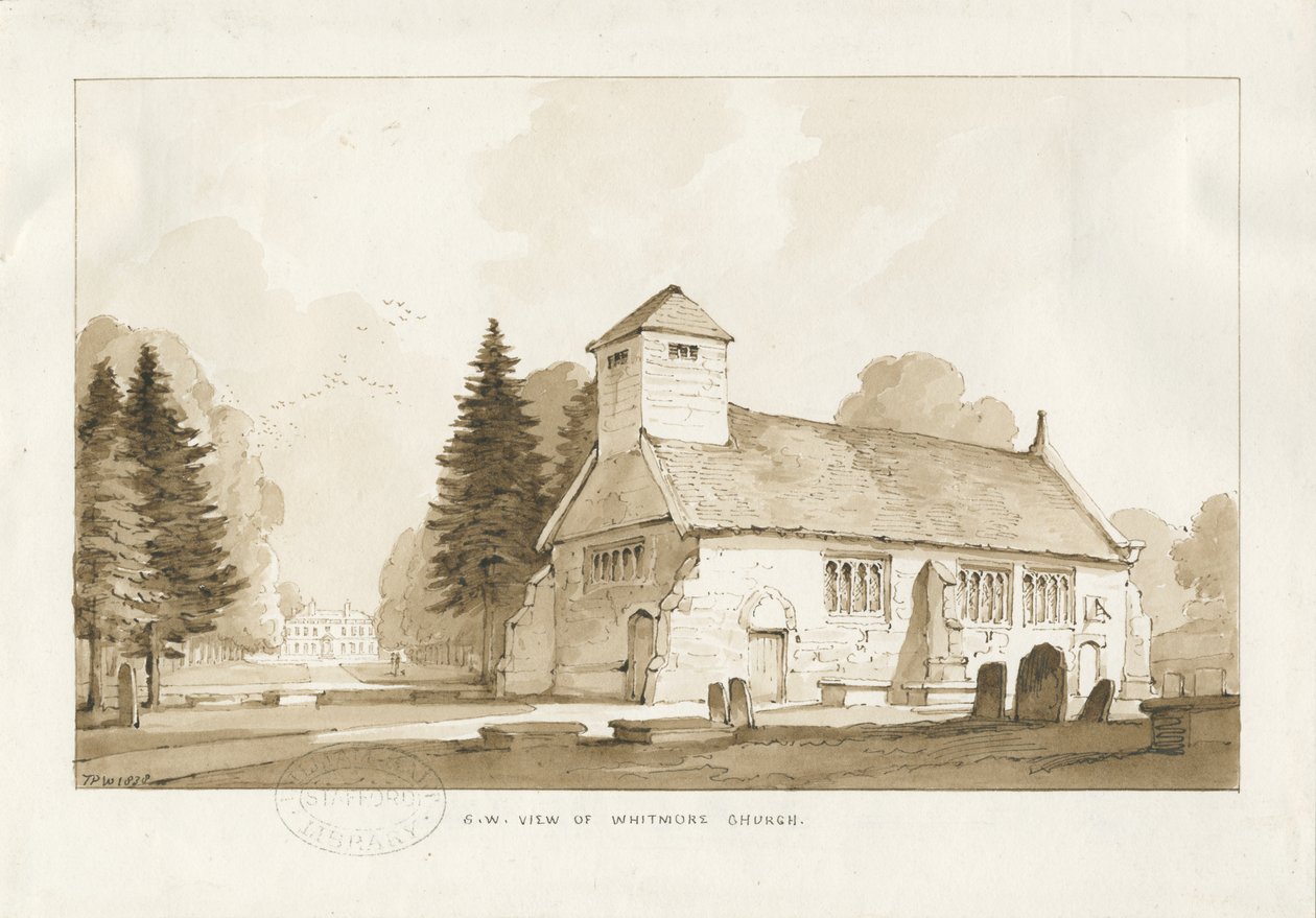 Whitmore Church: sépiová kresba od Thomas Peploe Wood