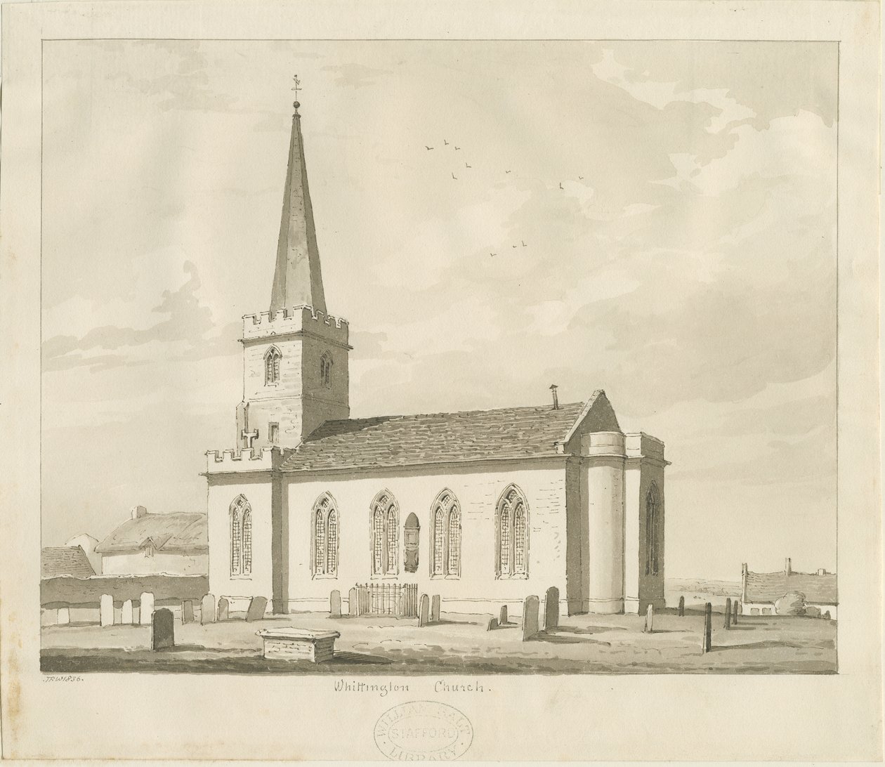 Whittington Church: sépiová kresba od Thomas Peploe Wood