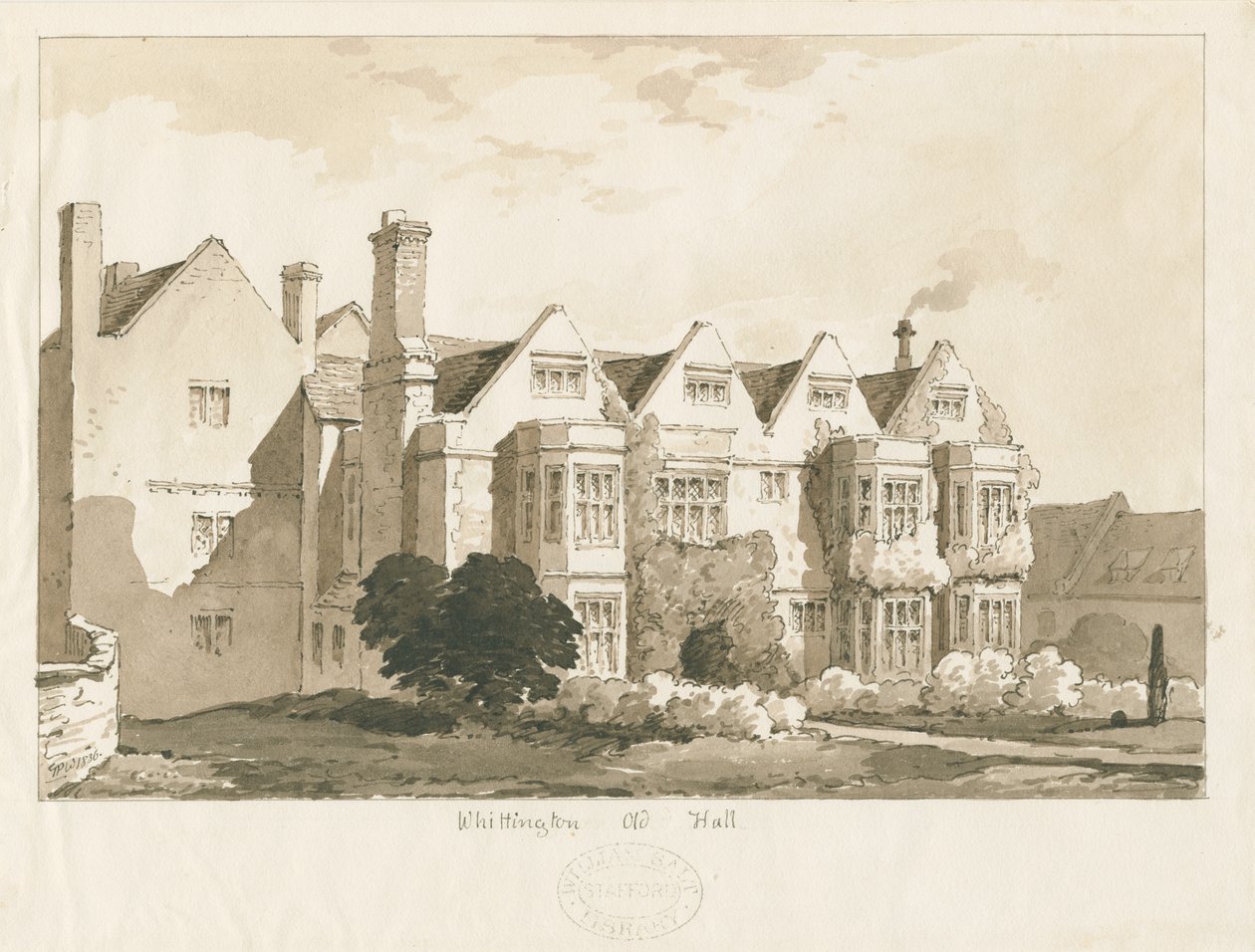 Whittington Hall: perokresba, 1836 od Thomas Peploe Wood