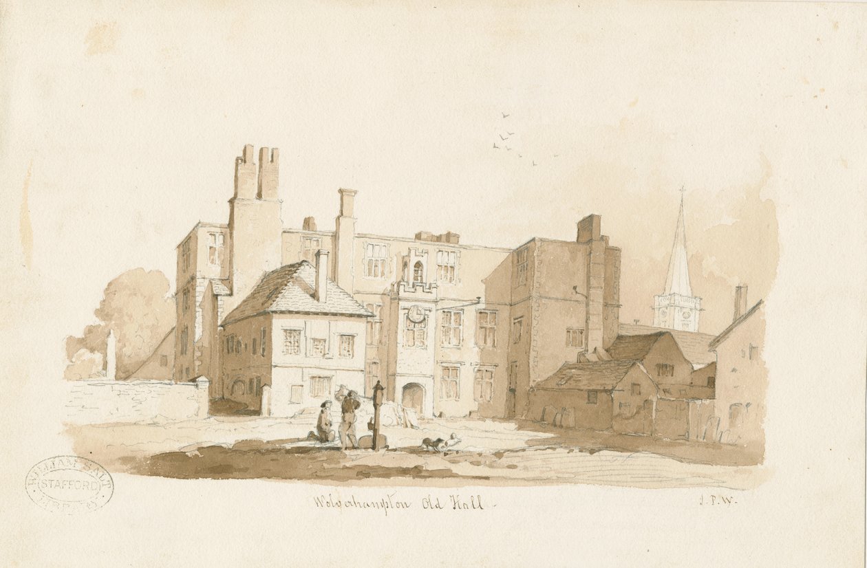 Wolverhampton - The Old Hall: sépiová kresba, nd [c 1838] (kresba) od Thomas Peploe Wood