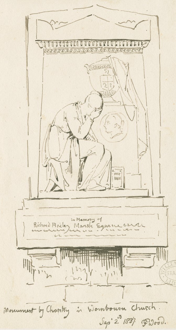 Wombourne Church – Monument to Richard Bailey Marsh: kresba perem a sépií, 2. září 1837 (kresba) od Thomas Peploe Wood