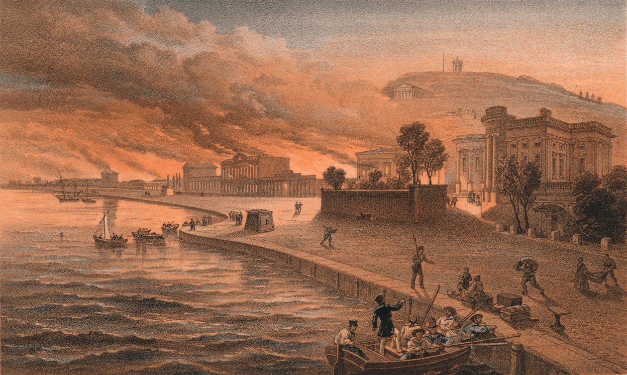 Vypálení vládních budov v Kertch, 9. června 1855, 1856 od Thomas Picken