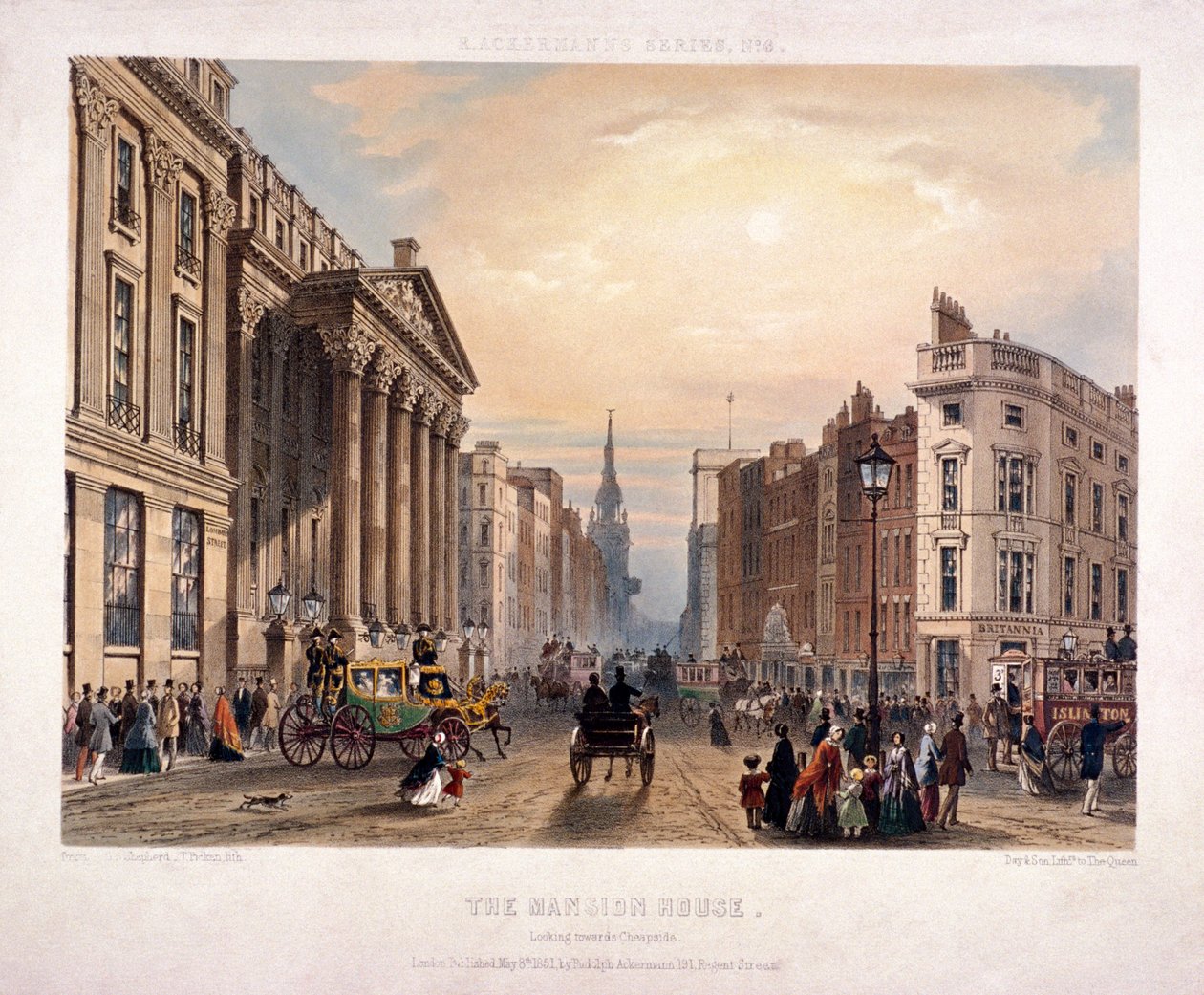 Mansion House and Cheapside, Londýn, 1851 od Thomas Picken