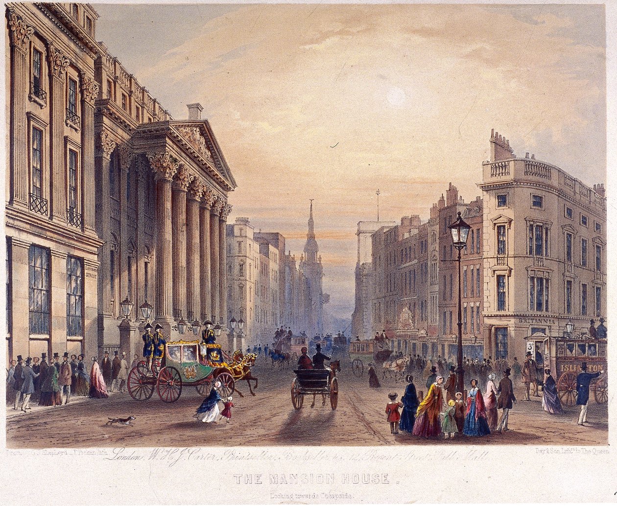 Exteriér Mansion House, Londýn, 1851 od Thomas Picken