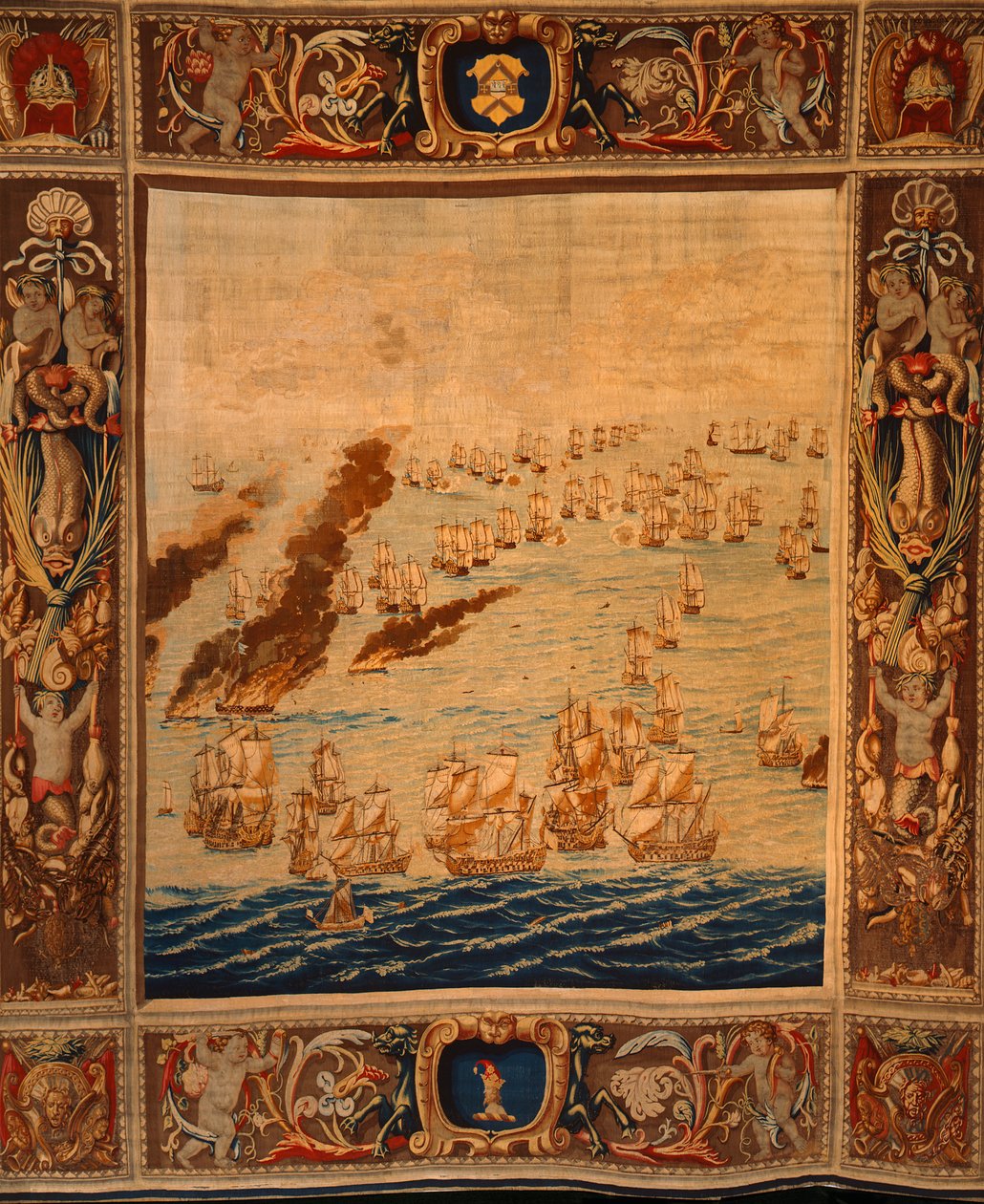 Tapiserie Mortlake: Fireships in Action, cca 1685 (textil) od Thomas Poyntz