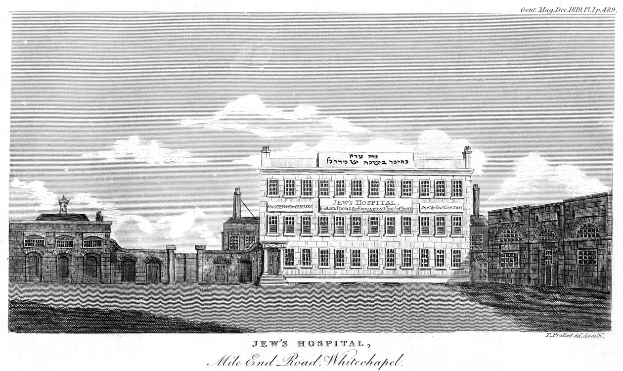 Židovská nemocnice, Mile End Road, Whitechapel, Londýn, konec 18. nebo začátek 19. století. od Thomas Prattent