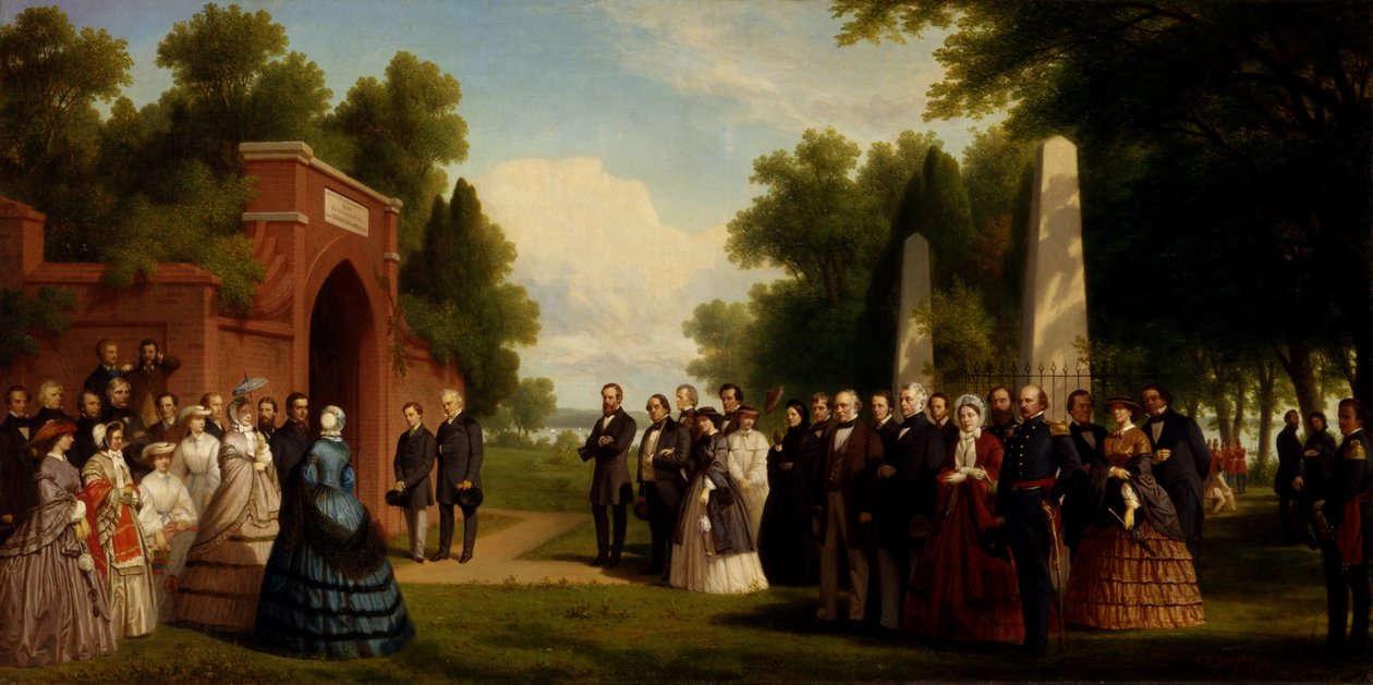 Návštěva prince z Walesu, prezidenta Buchanana a hodnostářů v hrobce Washingtonu..., 1861 od Thomas Pritchard Rossiter