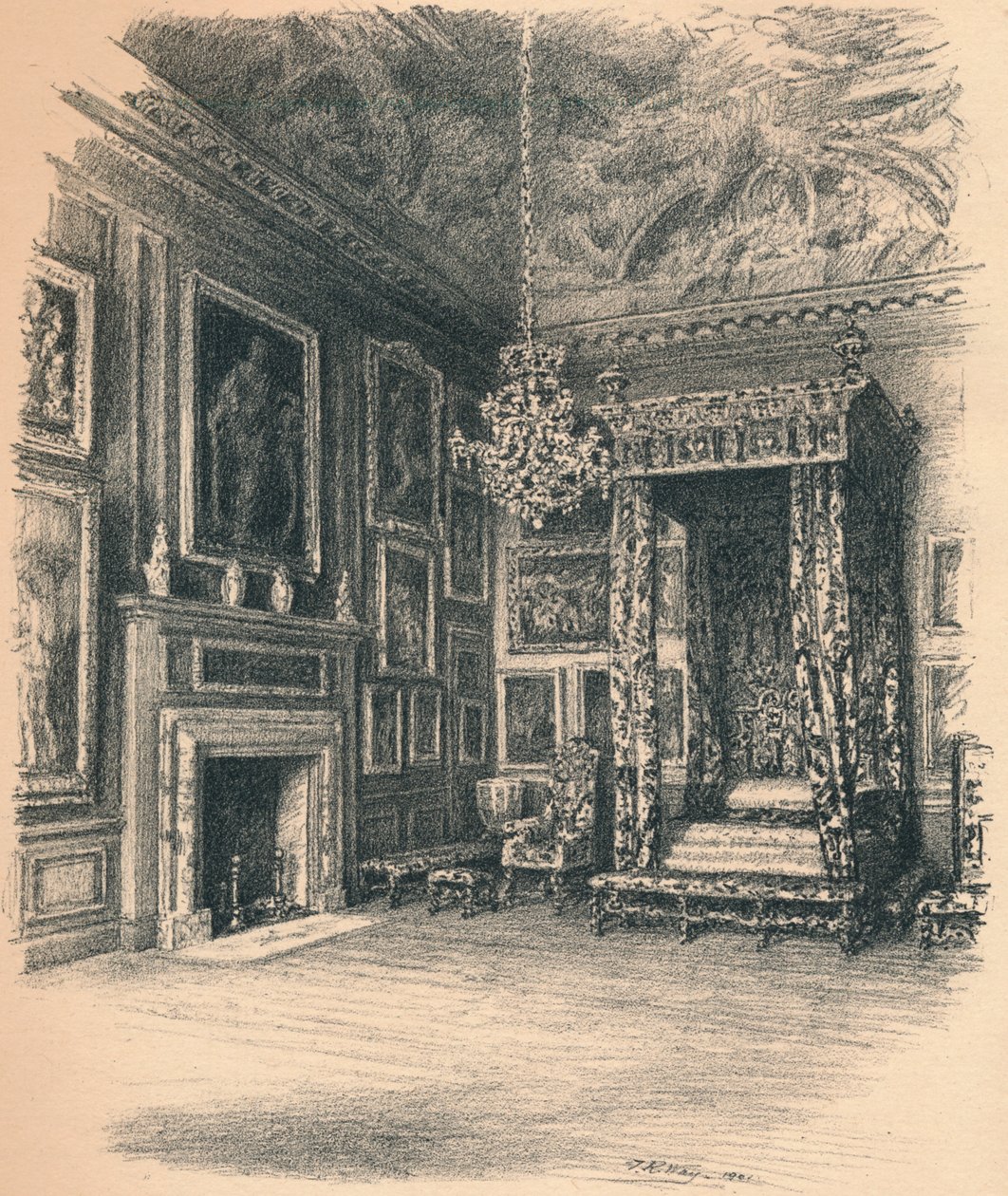 Bedchamber královny Anny, palác Hampton Court, 1902 od Thomas Robert Way