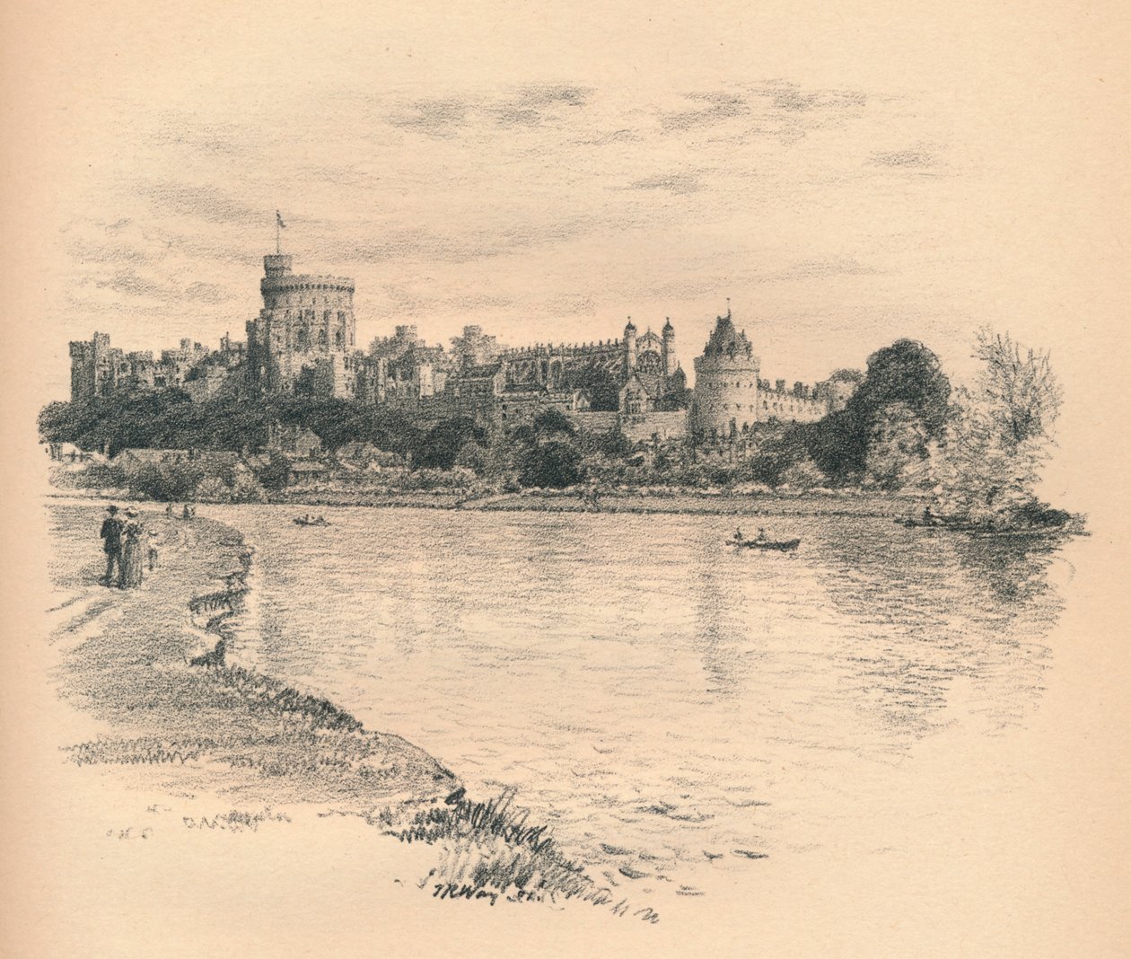 Hrad Windsor od řeky, 1902 od Thomas Robert Way