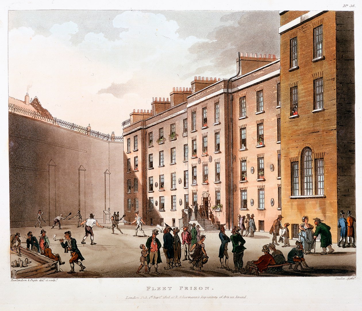 Vnitřní soud, Fleet Prison, Londýn, 1808-1811 od Thomas Rowlandson, Augustus Charles Pugin