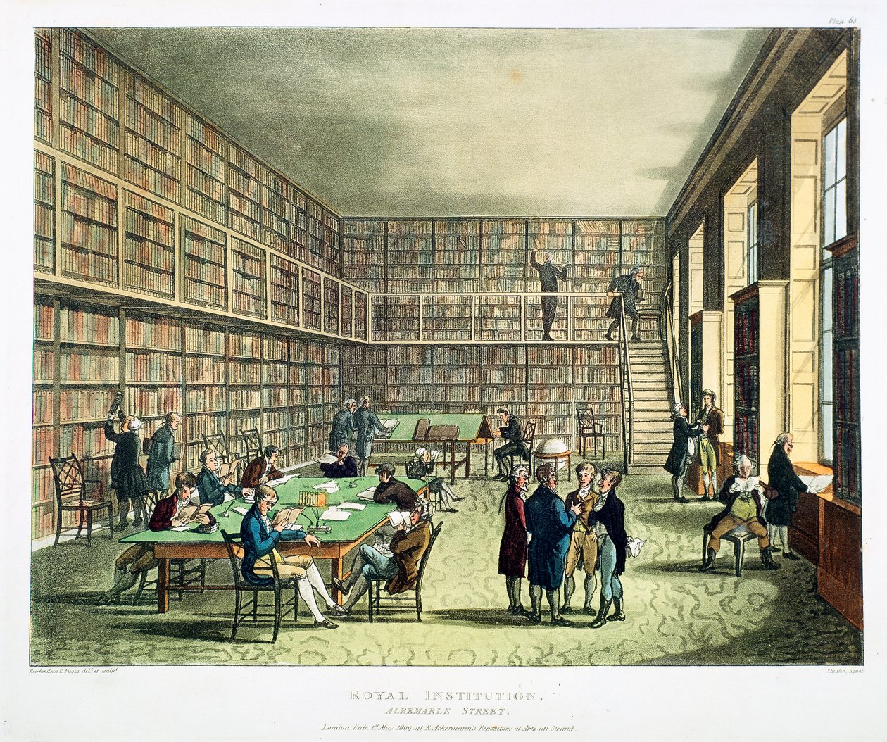 Library of the Royal Institution, Albermarle Street, Londýn, 1808-1811 od Thomas Rowlandson, Augustus Charles Pugin