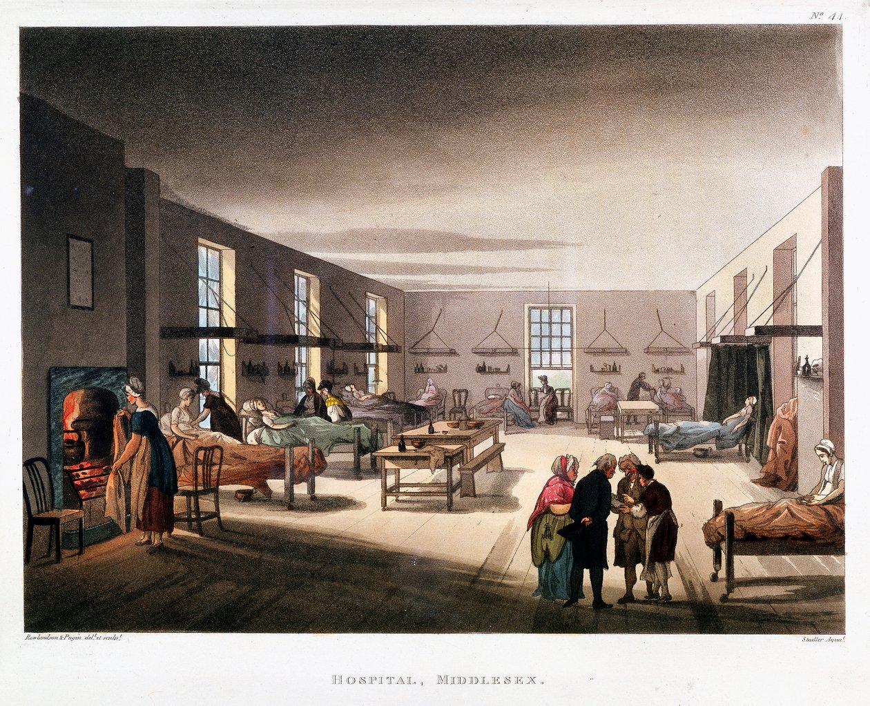 Dámské oddělení v nemocnici Middlesex, Londýn, 1808-1811 od Thomas Rowlandson, Augustus Charles Pugin