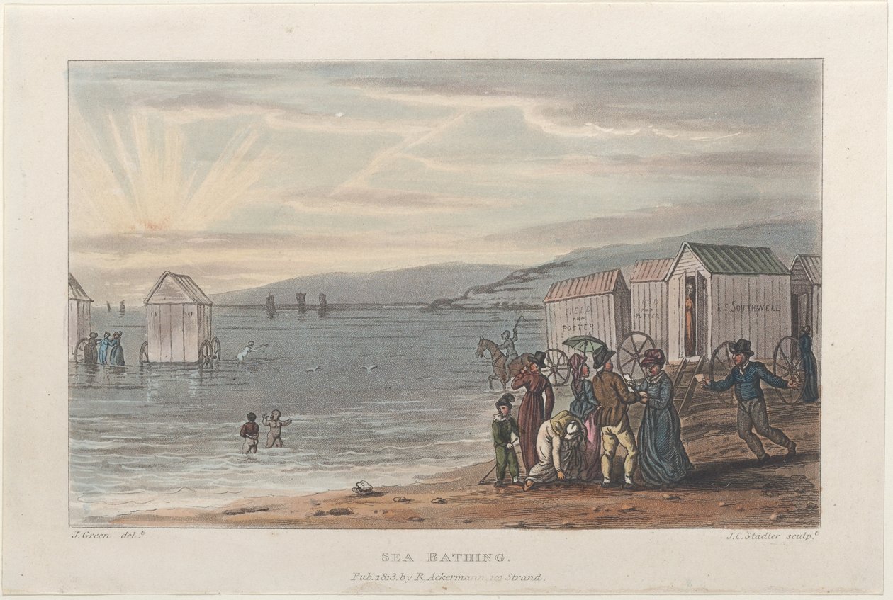 Mořské koupání, z Poetical Sketches of Scarborough, 1813., 1813. Tvůrci: Thomas Rowlandson, Joseph Constantine Stadler, J. Bluck. od Thomas Rowlandson, Joseph Constantine Stadler, J. Bluck