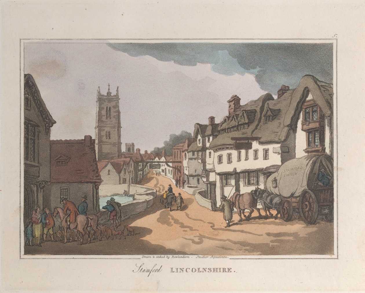 Stamford Lincolnshire, z Sketches from Nature, 1822., 1822. Tvůrci: Thomas Rowlandson, Joseph Constantine Stadler. od ThomasThomas Rowlandson, Joseph Constantine Stadler Thomas Rowlandson, Joseph Constantine Stadler