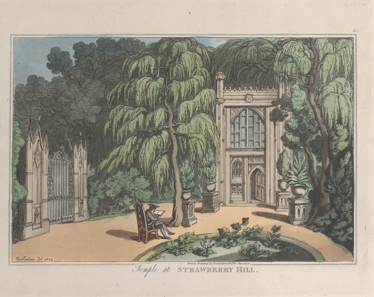 Temple at Strawberry Hill, from Sketches from Nature, 1822., 1822. Tvůrci: Thomas Rowlandson, Joseph Constantine Stadler. od ThomasThomas Rowlandson, Joseph Constantine Stadler Thomas Rowlandson, Joseph Constantine Stadler