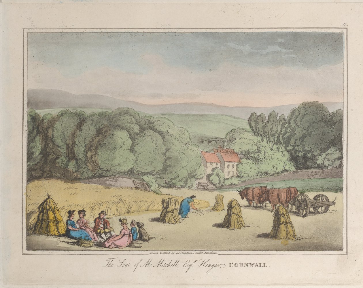 Sídlo M. Mitchella Esq. Hengar, Cornwall, from Sketches from Nature, 1822., 1822. Tvůrci: Thomas Rowlandson, Joseph Constantine Stadler. od ThomasThomas Rowlandson, Joseph Constantine Stadler Thomas Rowlandson, Joseph Constantine Stadler