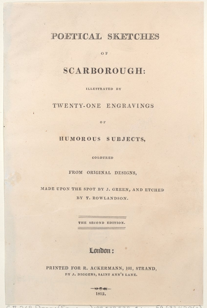 Titulní strana, z Poetical Sketches of Scarborough, 1813., 1813. Tvůrci: Thomas Rowlandson, Joseph Constantine Stadler, J. Bluck. od Thomas Rowlandson, Joseph Constantine Stadler, J. Bluck