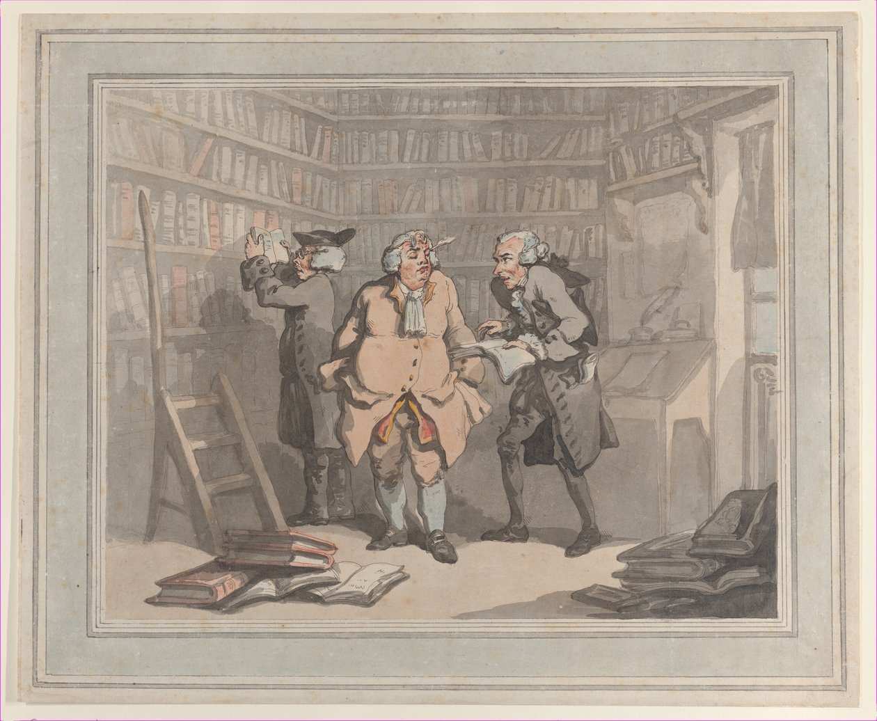 Knihkupec a autor, 25. září 1784., 25. září 1784. Tvůrci: Thomas Rowlandson, Samuel Alken. od Thomas Rowlandson, Samuel Alken