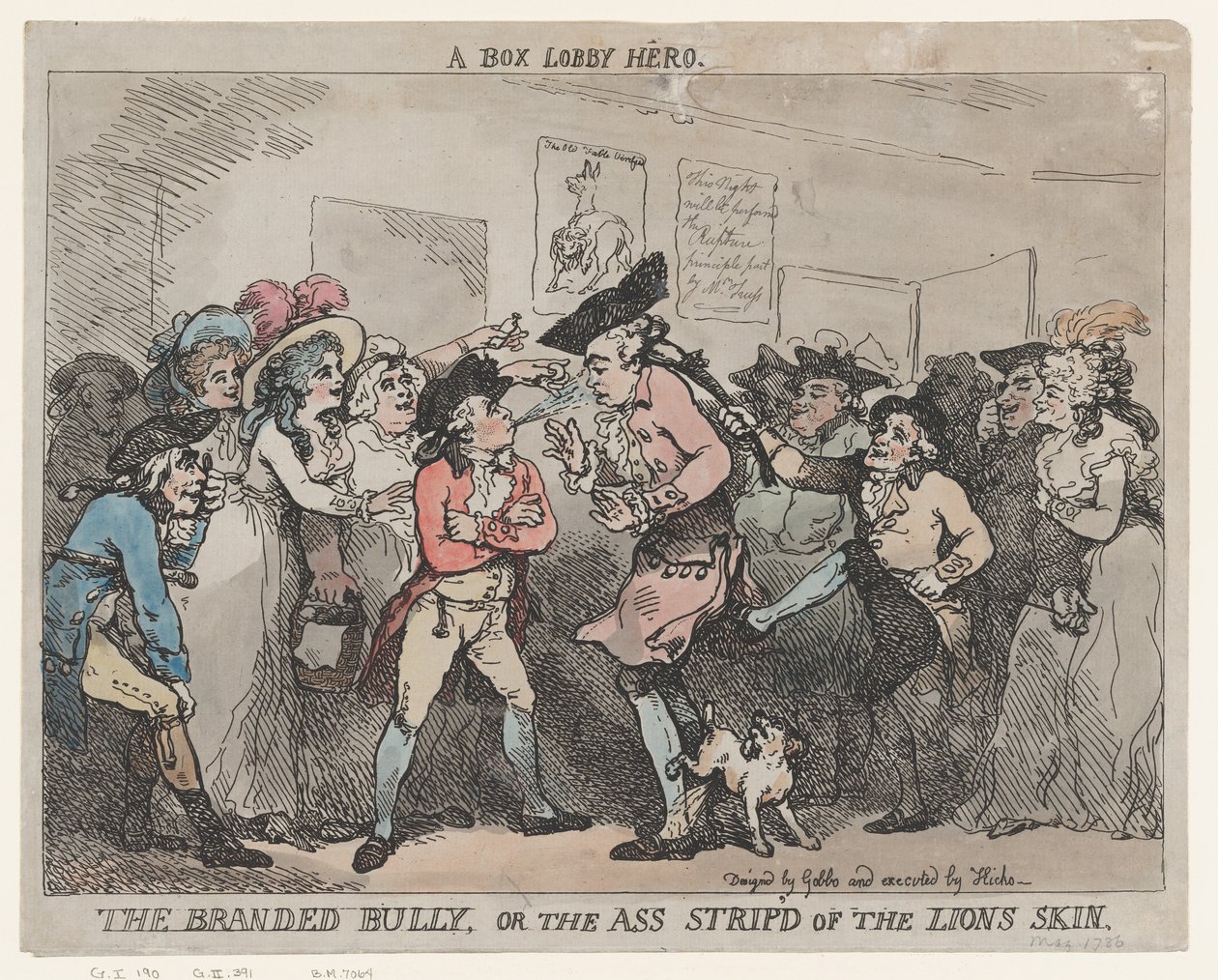 „Hrdina z boxerské arény“, „Značkovaný tyran“ nebo „Osla zbaveného lví kůže“. od Thomas Rowlandson