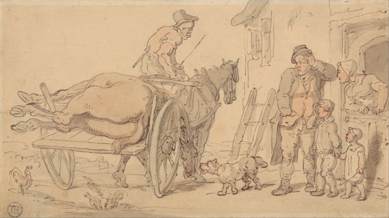 Mrtvý kůň na kovářově voze od Thomas Rowlandson