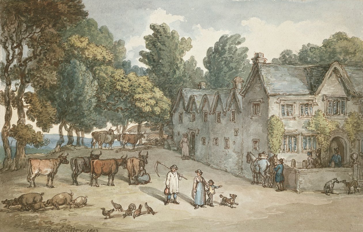 A Farmhouse at Hengar, Cornwall, 1803 (wc, pero a inkoust na papíře) od Thomas Rowlandson