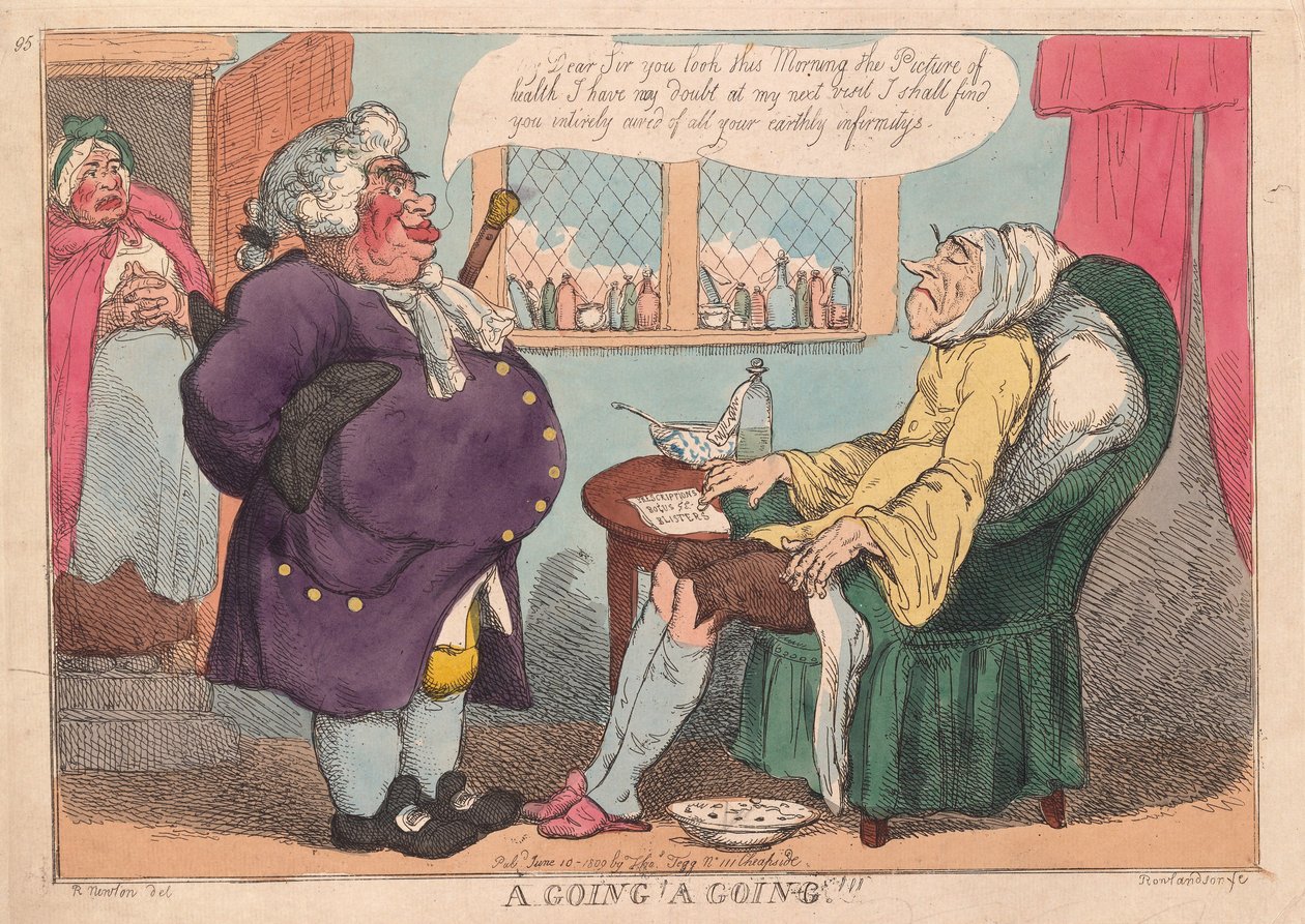 A Going, A Going!!, pub. 1813 (ručně kolorovaná rytina) od Thomas Rowlandson