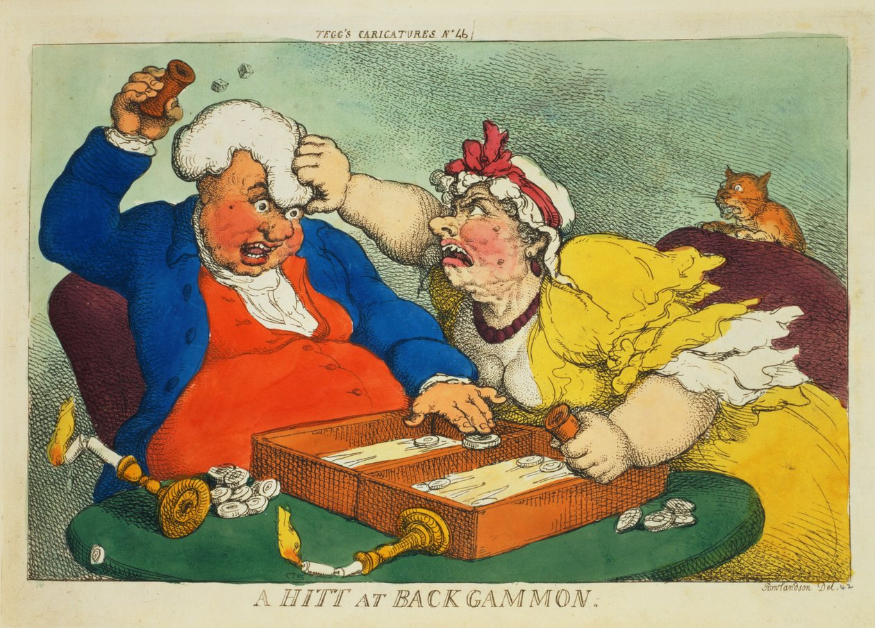 Hitt at Backgammon (barevný lept) od Thomas Rowlandson