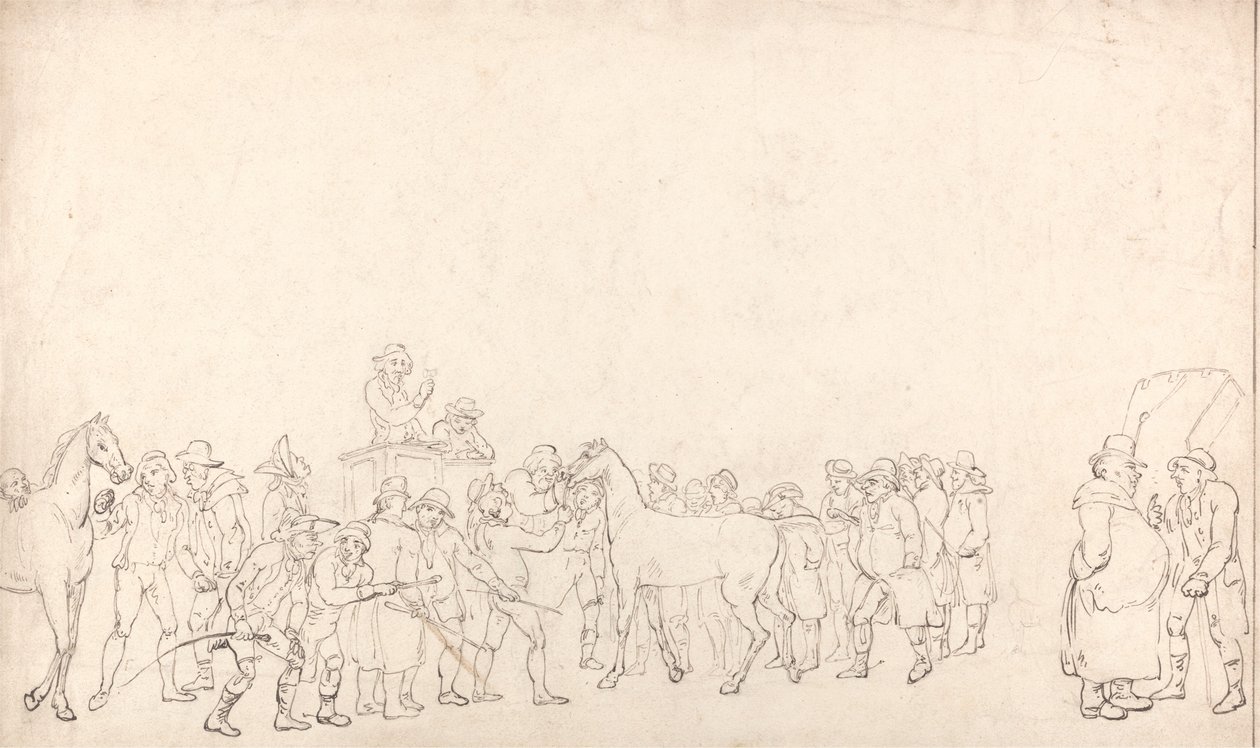 Prodej koní v Hopkinsově skladu (Náčrt) od Thomas Rowlandson
