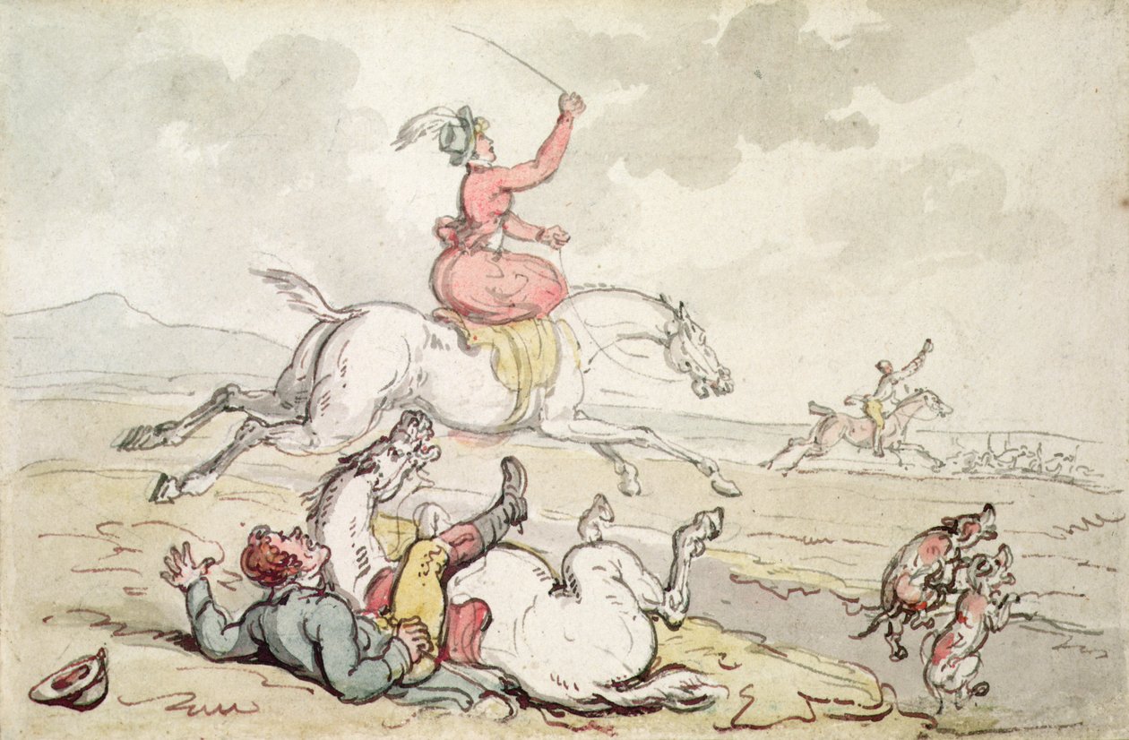 Lovecký incident (pero, inkoust a akvarel na papíře) od Thomas Rowlandson