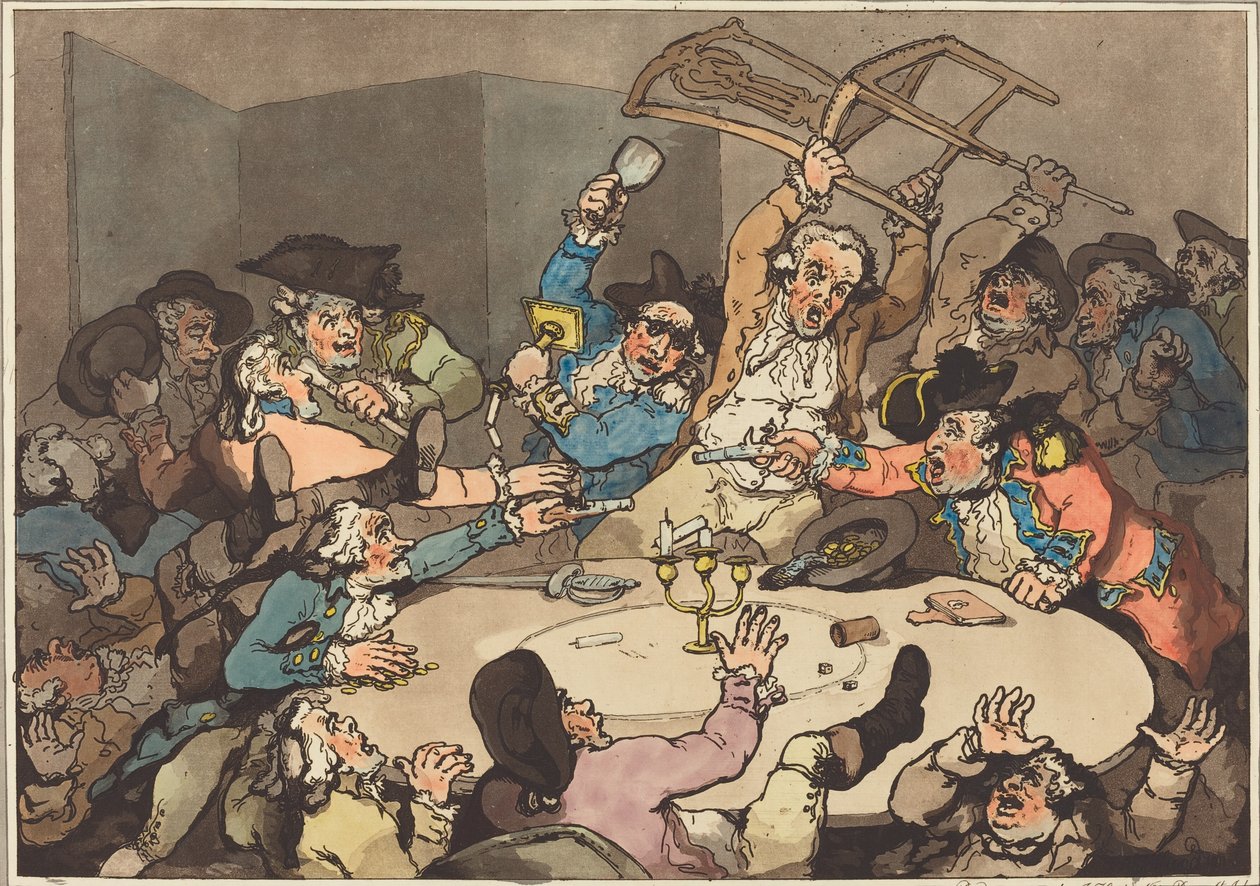 A Kick-up at a Hazard Table, publikoval 1787. od Thomas Rowlandson