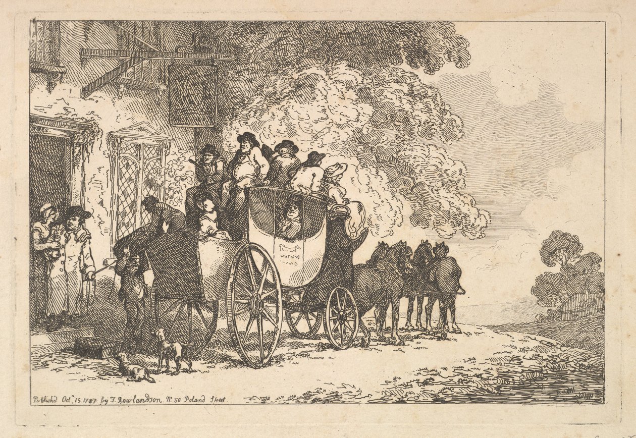 Naložený dostavník před poštovním hostincem od Thomas Rowlandson