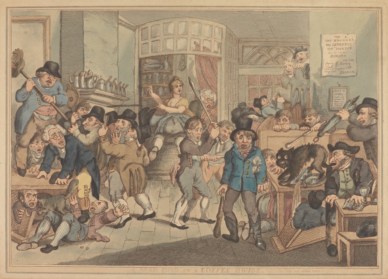 Šílený pes v kavárně od Thomas Rowlandson