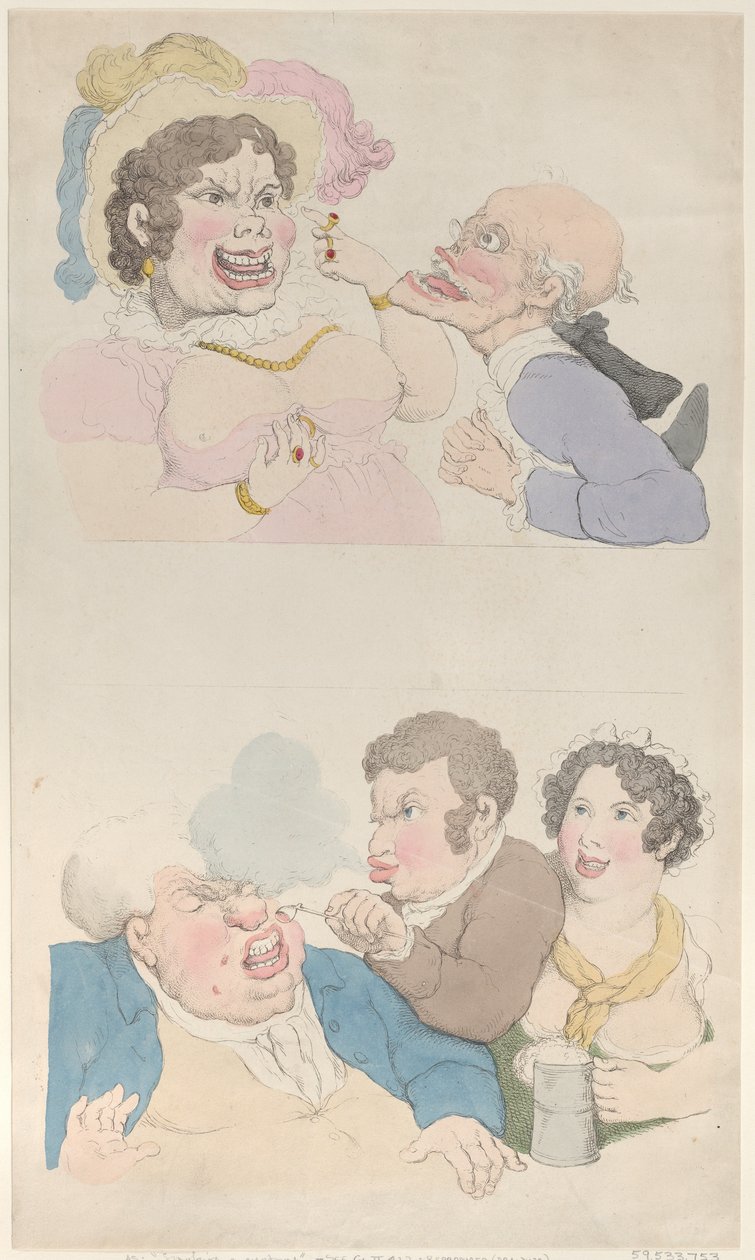 Muž zlákán ženou a kouřit zákazníka, 1800., 1800. od Thomas Rowlandson