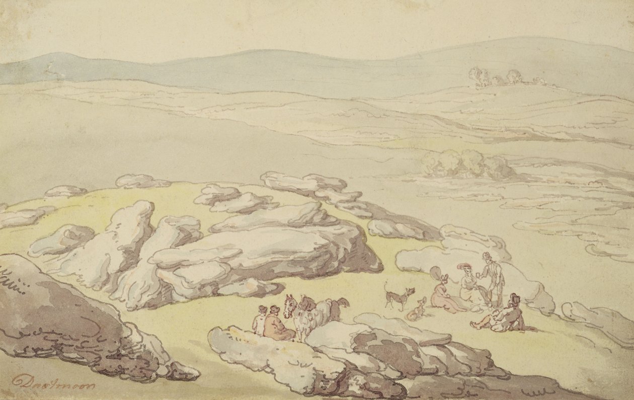 Piknik v Dartmooru (pero, inkoust a akvarel na papíře) od Thomas Rowlandson