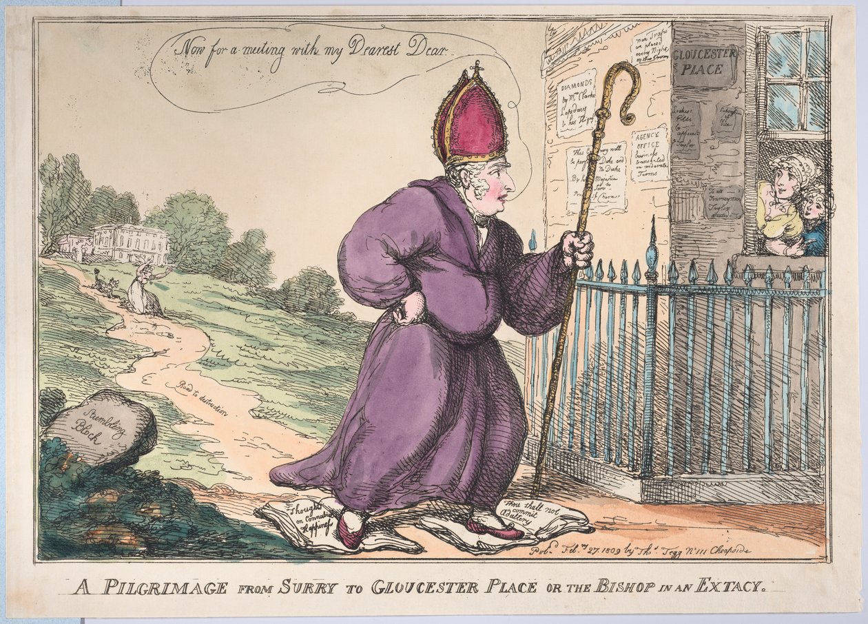 Pouť ze Surry do Gloucester Place aneb Bishop in an Extacy, 27. února 1809. od Thomas Rowlandson