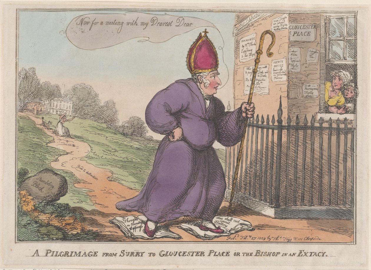 Pouť ze Surry do Gloucester Place aneb Bishop in an Extacy, 27. února 1809. od Thomas Rowlandson