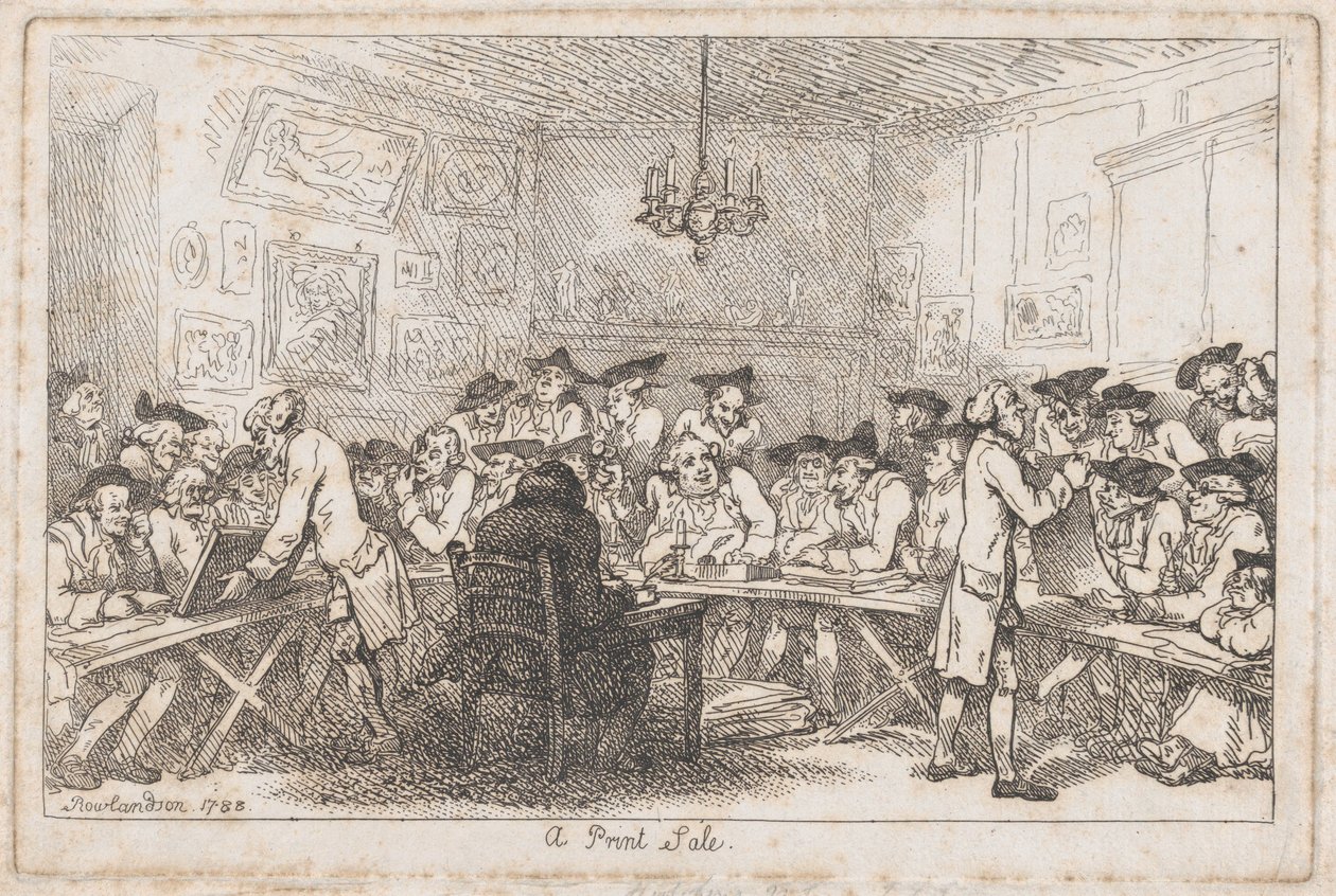 Prodej tisku – Noční aukce, 1788., 1788. od Thomas Rowlandson