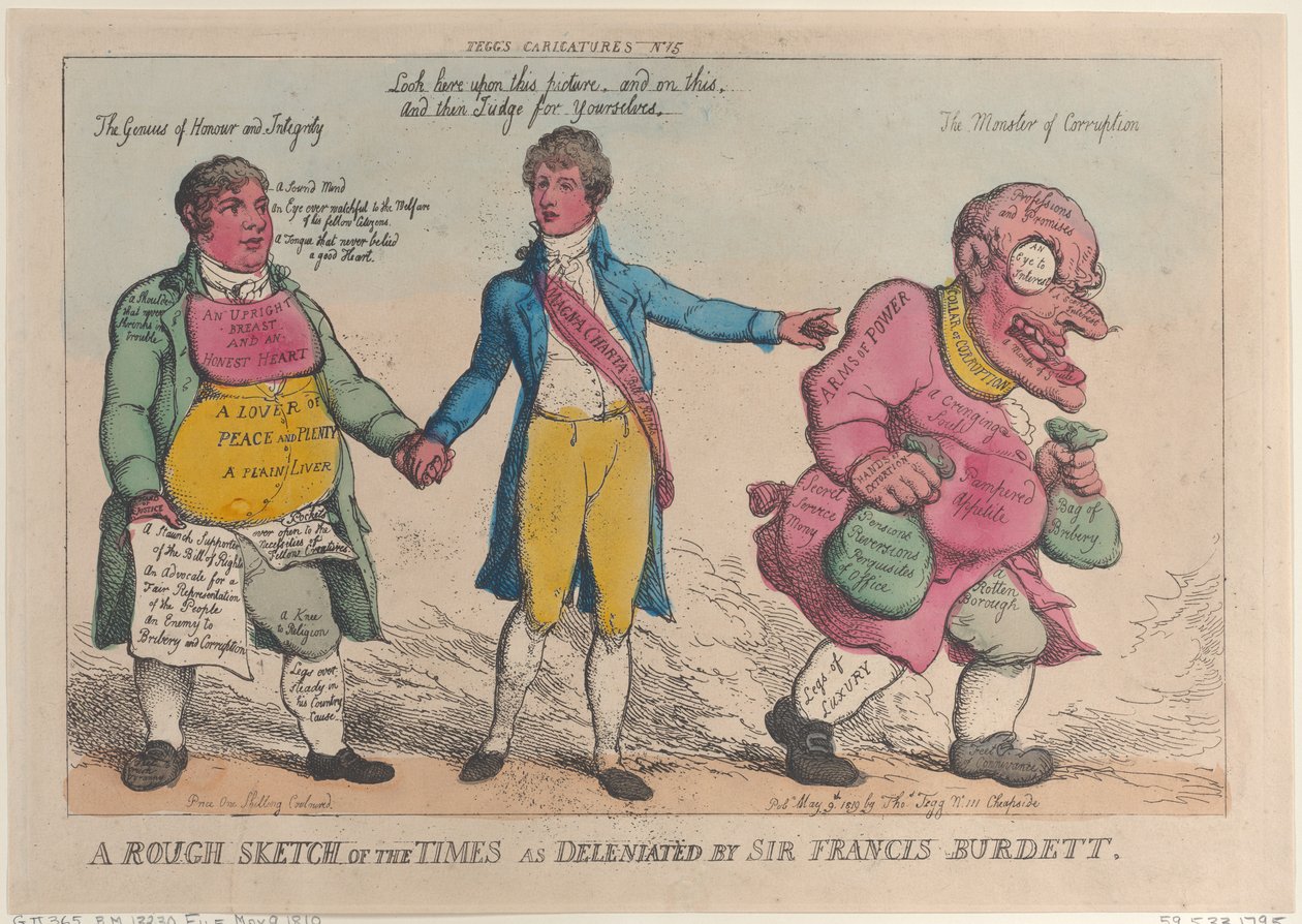 Drsný náčrt doby, jak ji popíral Sir Francis Burdett, ..., [9. května 1810], znovu vydáno 1819. od Thomas Rowlandson