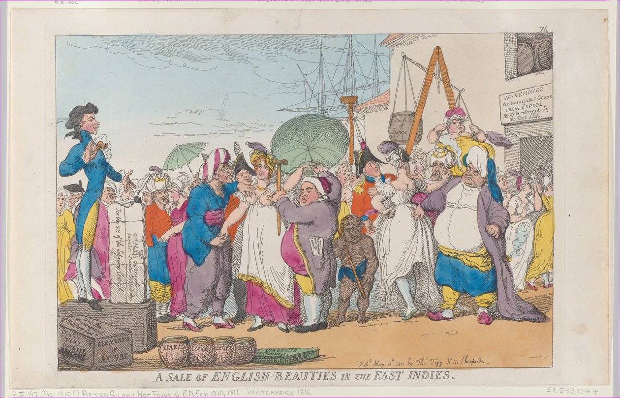 Prodej anglických krás ve východní Indii, [10. května 1811], dotisk., [10. května 1811], dotisk. od Thomas Rowlandson