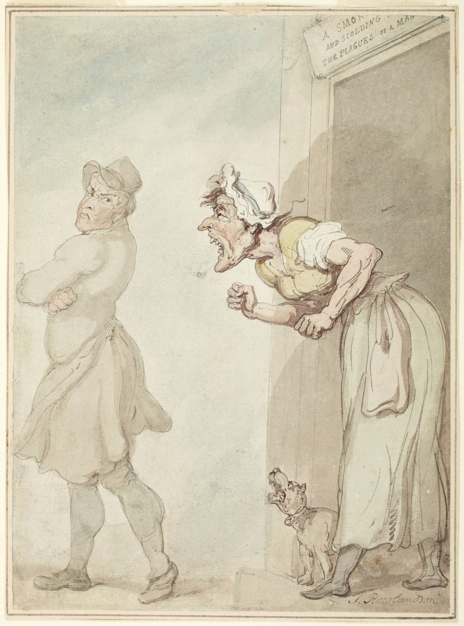 Kouřící komín a hubující manželka: lidské trápení od Thomas Rowlandson