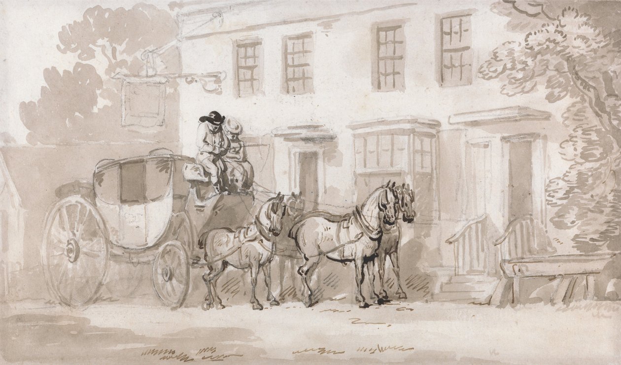 Posta před vchodem do hostince od Thomas Rowlandson