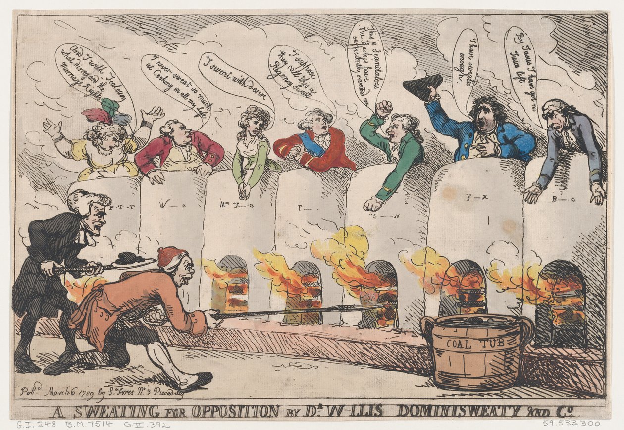 A Sweating for Opposition Dr. W-llis Dominisweaty and Co., 6. března 1789, 6. března 1789. od Thomas Rowlandson