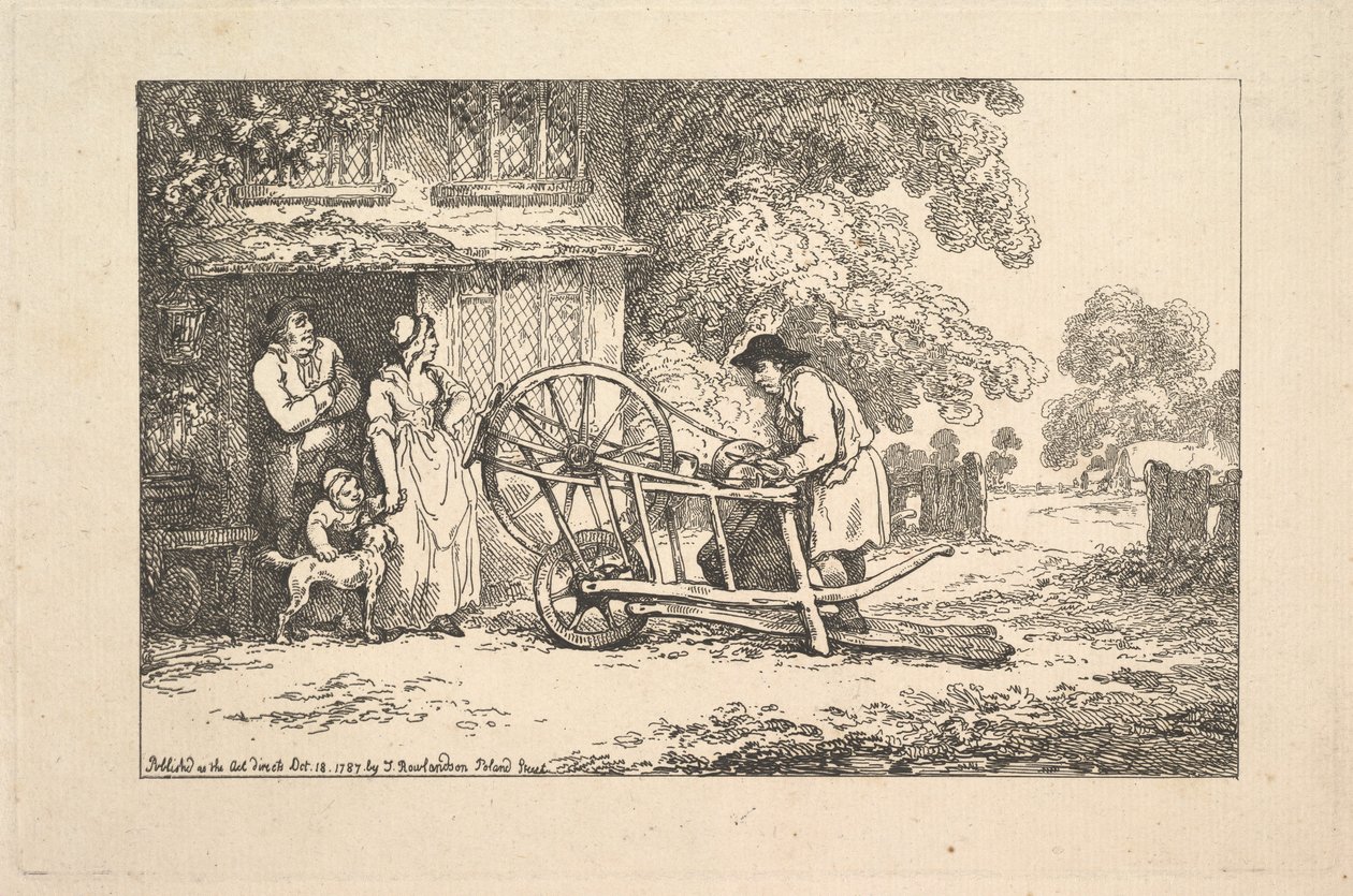 Cestující bruska na nože u dveří chaty, 1787. od Thomas Rowlandson