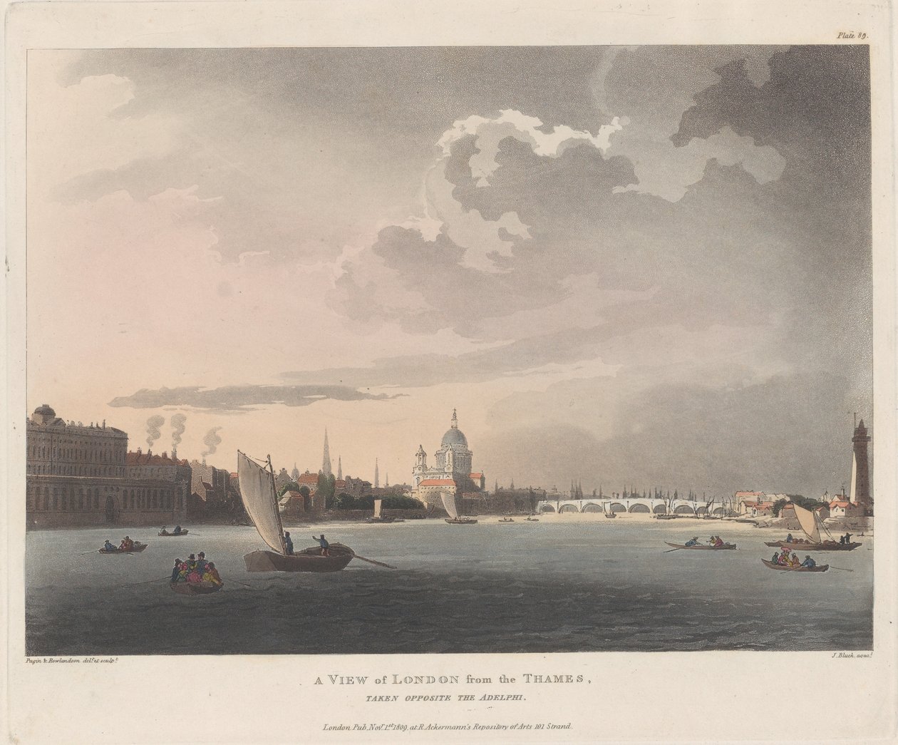 Pohled na Londýn z Temže, 1. listopadu 1809, 1. listopadu 1809 od Thomas Rowlandson
