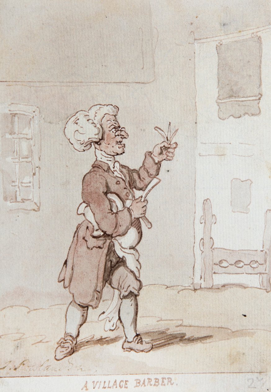 Vesnický holič (tuš a akvarel) od Thomas Rowlandson