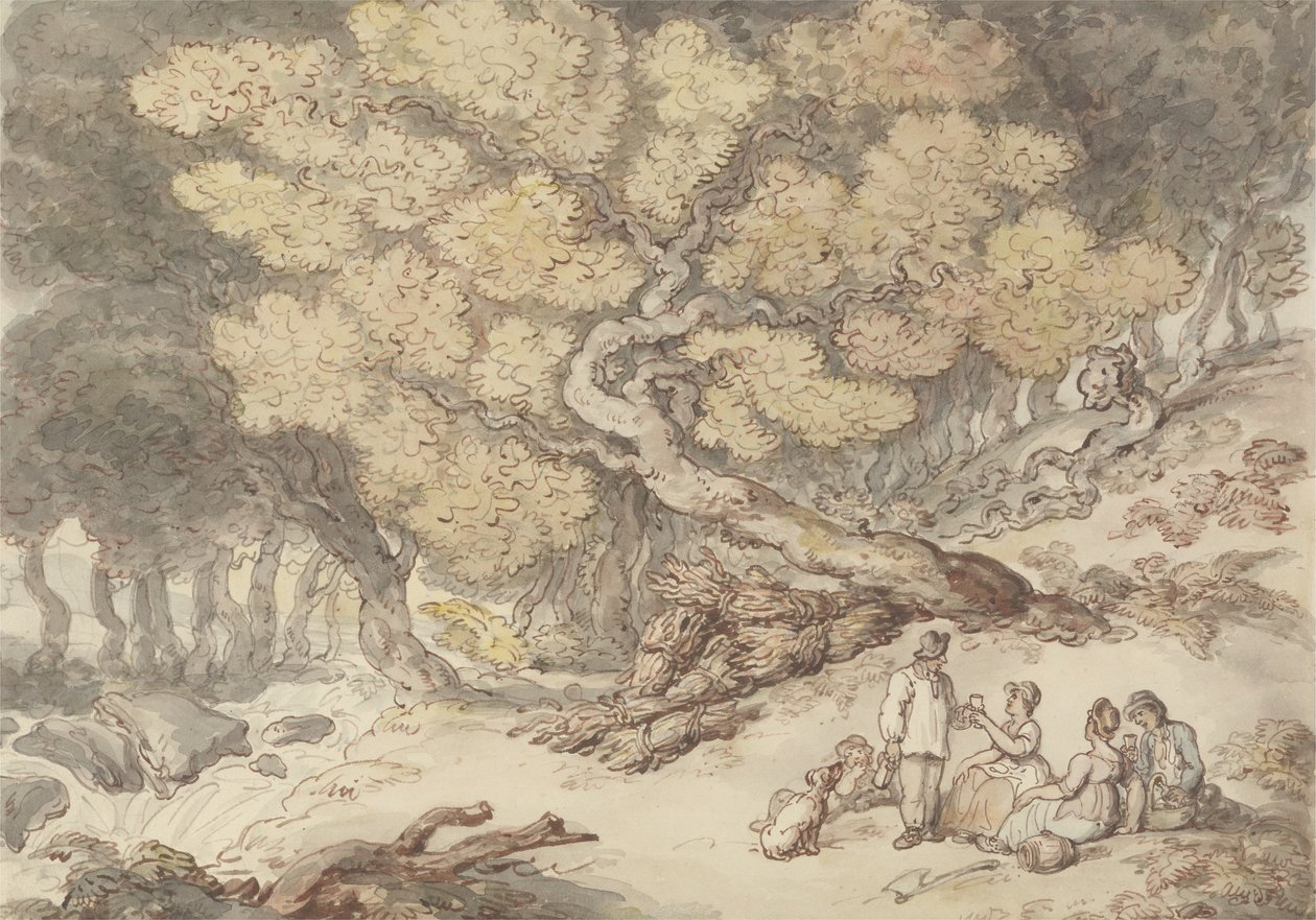 Dřevařský piknik (pero a inkoust s akvarelem přes grafit na papíře) od Thomas Rowlandson